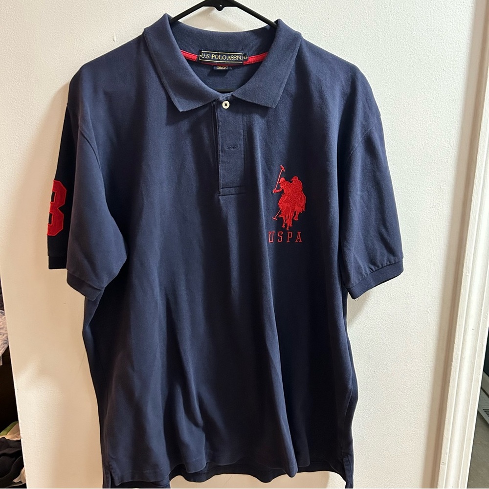 US Polo Assn Mens Navy Blue Short Sleeve Polo Shirt Big 3 Red Logo Size XL